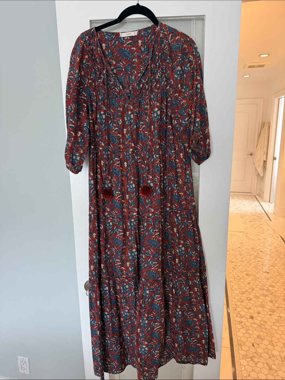 Mango Rust and Blue Floral Maxi Dress